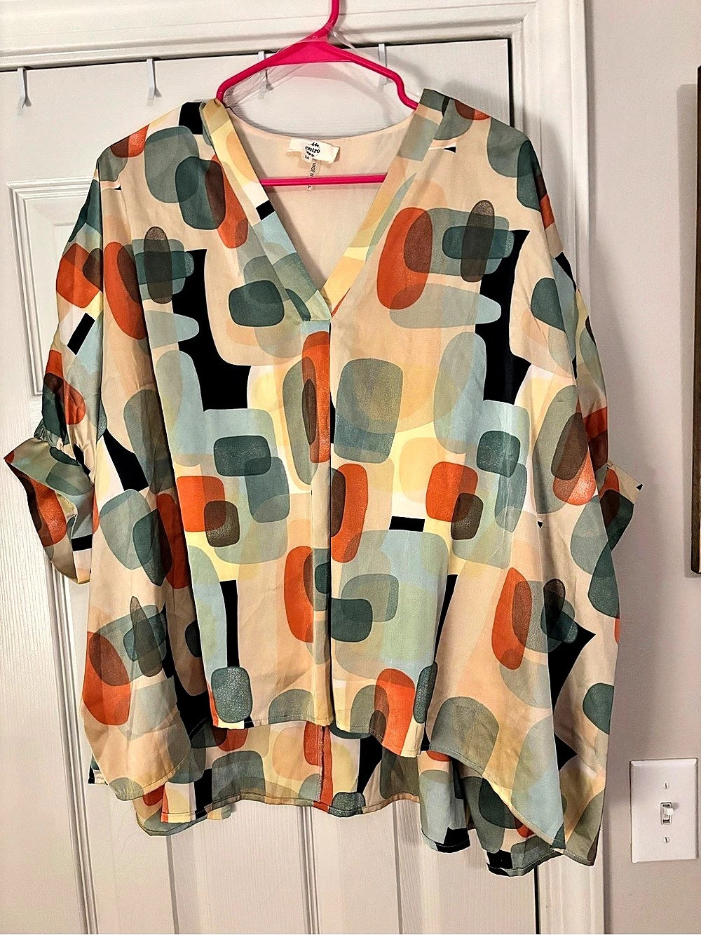 Geometric Blouse in Green & Orange Like New